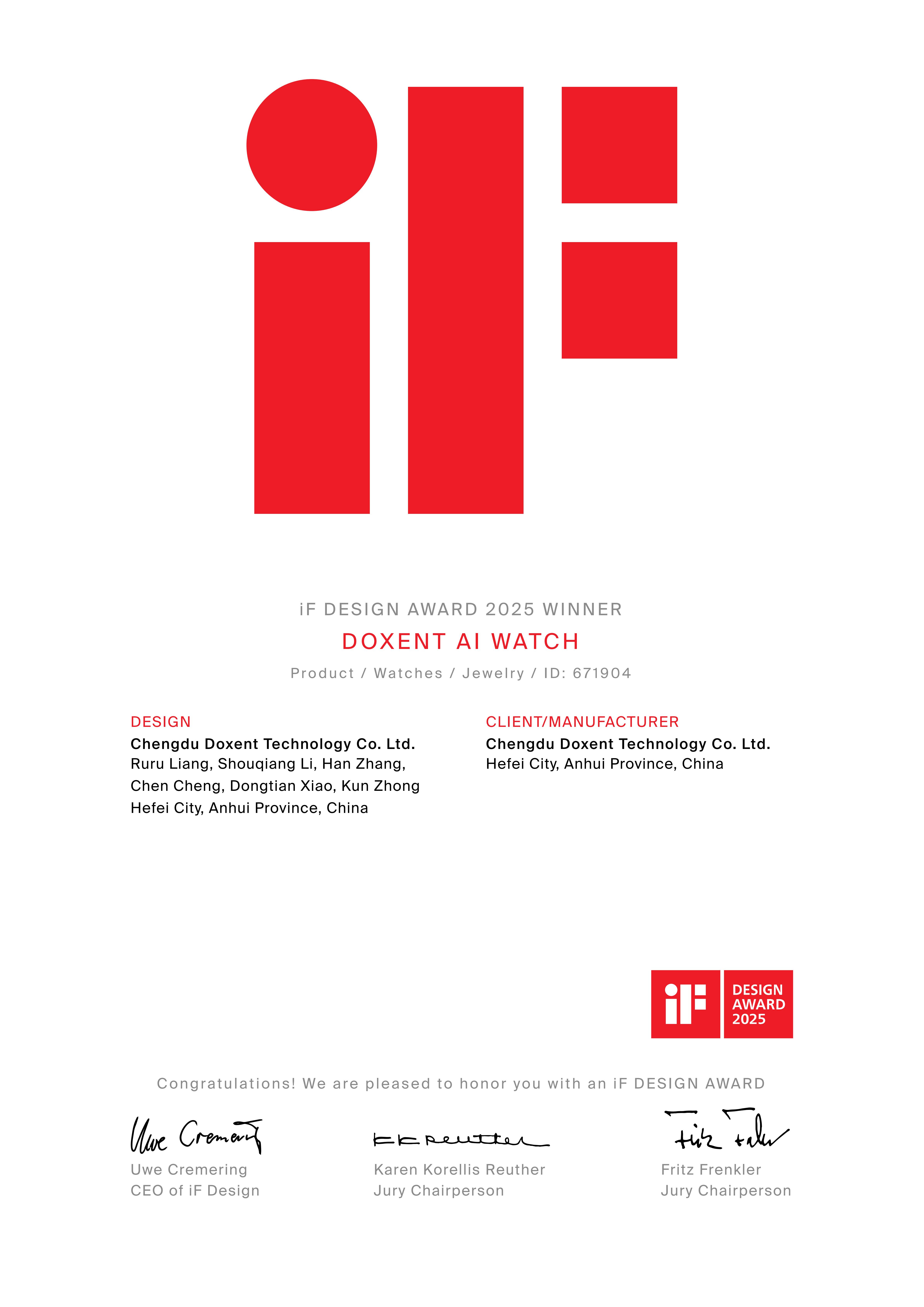 2025年iF德国产品设计大奖-DOXENT AI WATCH_01